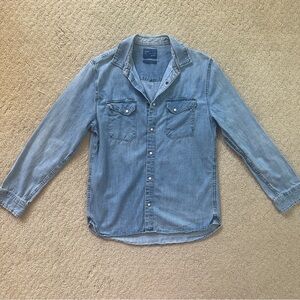 Zara Man Regular Fit Chambray Blue Button-Down Long Sleeve Shirt Sz Medium